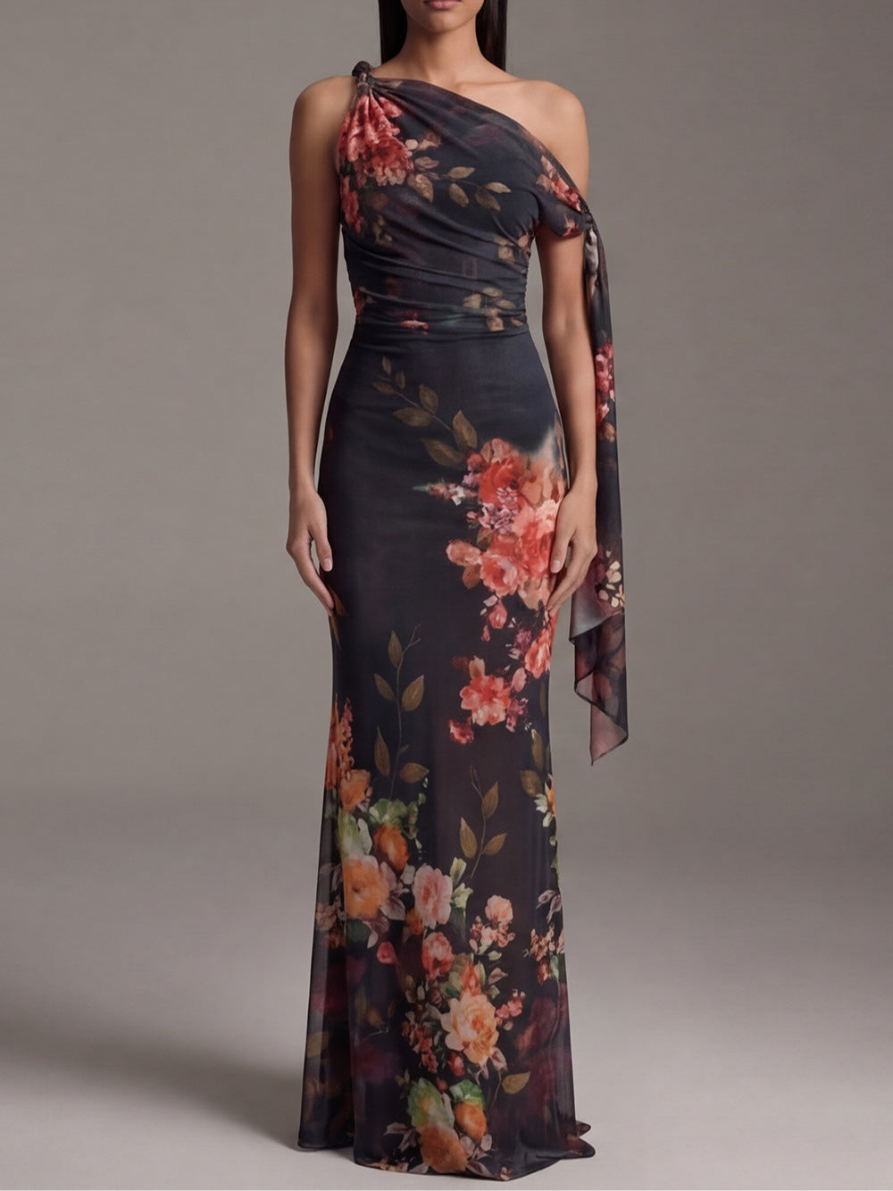 Riley™ | One-Shoulder Printed Pleated Maxi Dress