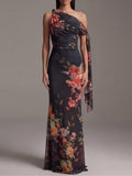 Riley™ | One-Shoulder Printed Pleated Maxi Dress