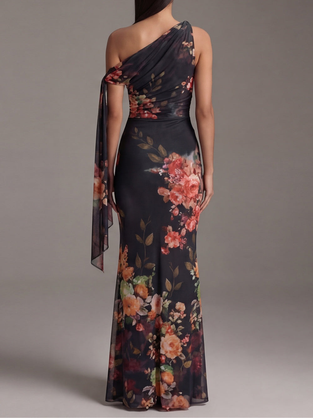 Riley™ | One-Shoulder Printed Pleated Maxi Dress