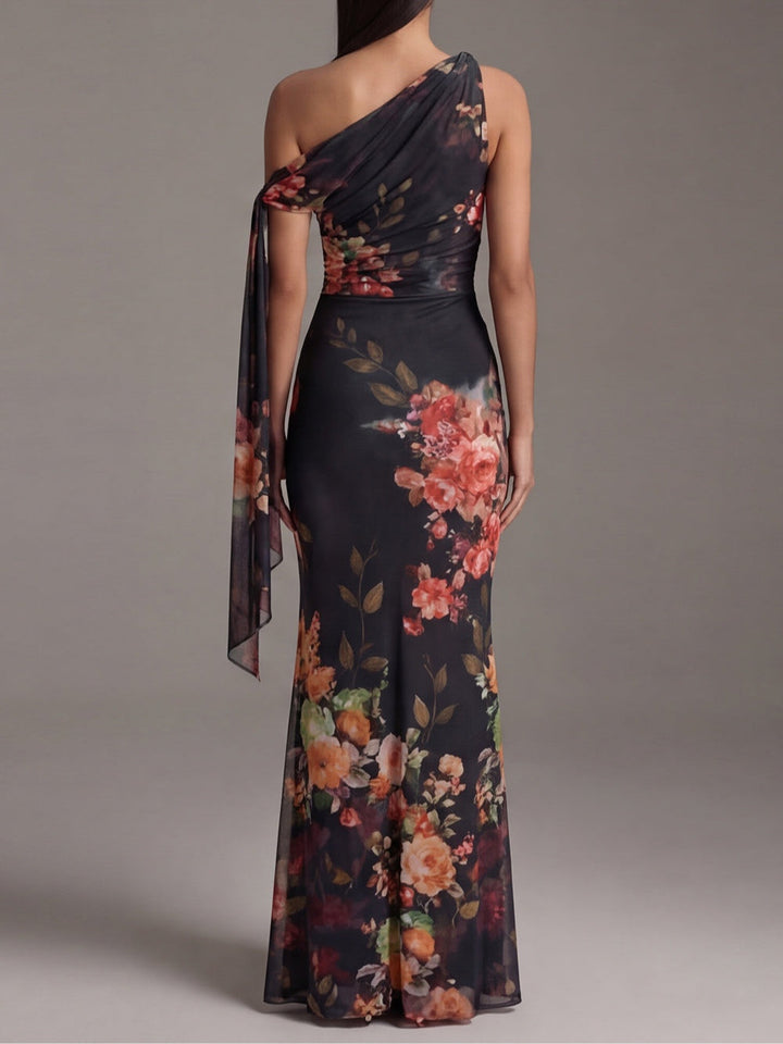 Robin™ | One-Shoulder Printed Pleated Maxi Dress
