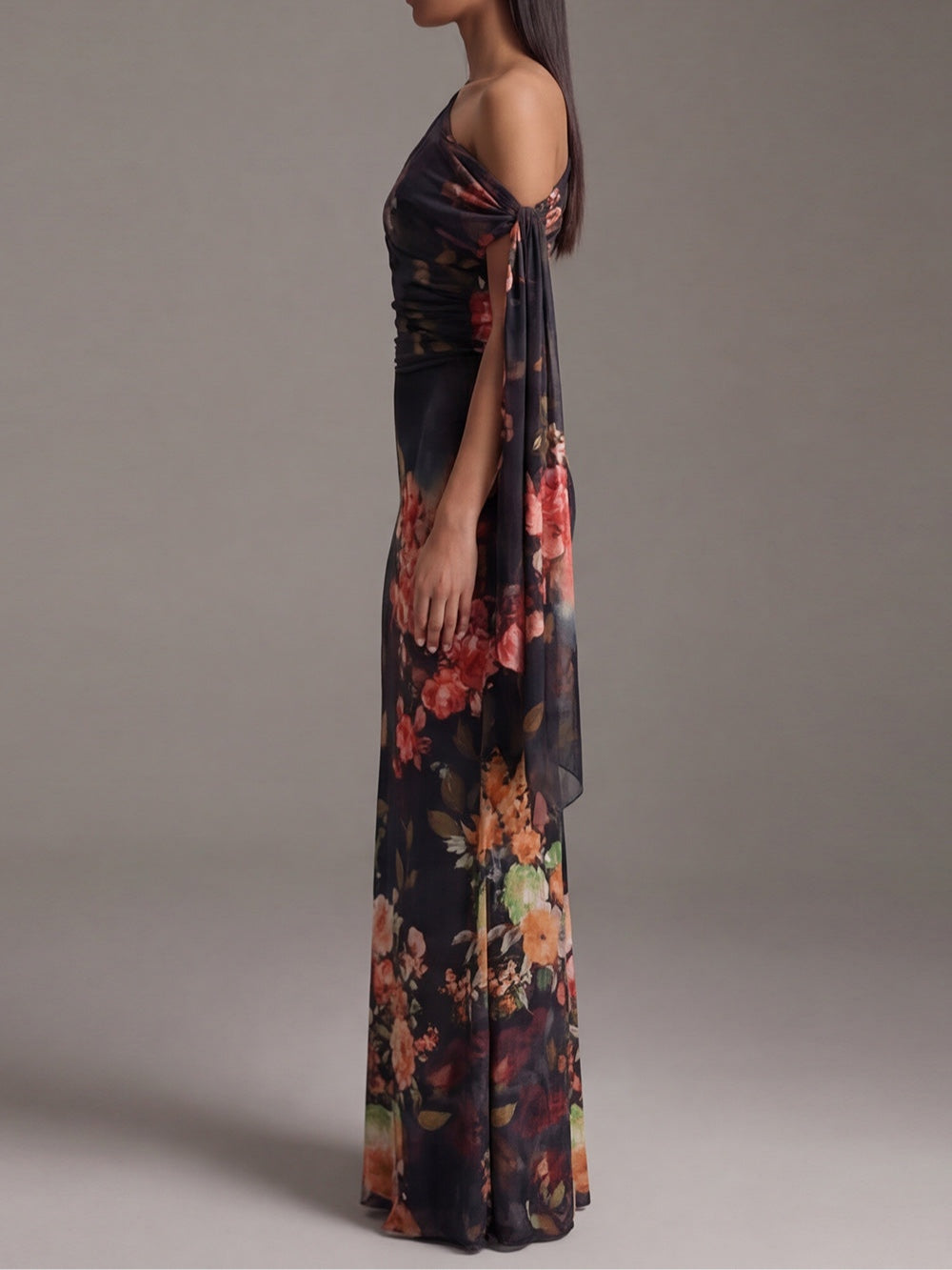 Riley™ | One-Shoulder Printed Pleated Maxi Dress