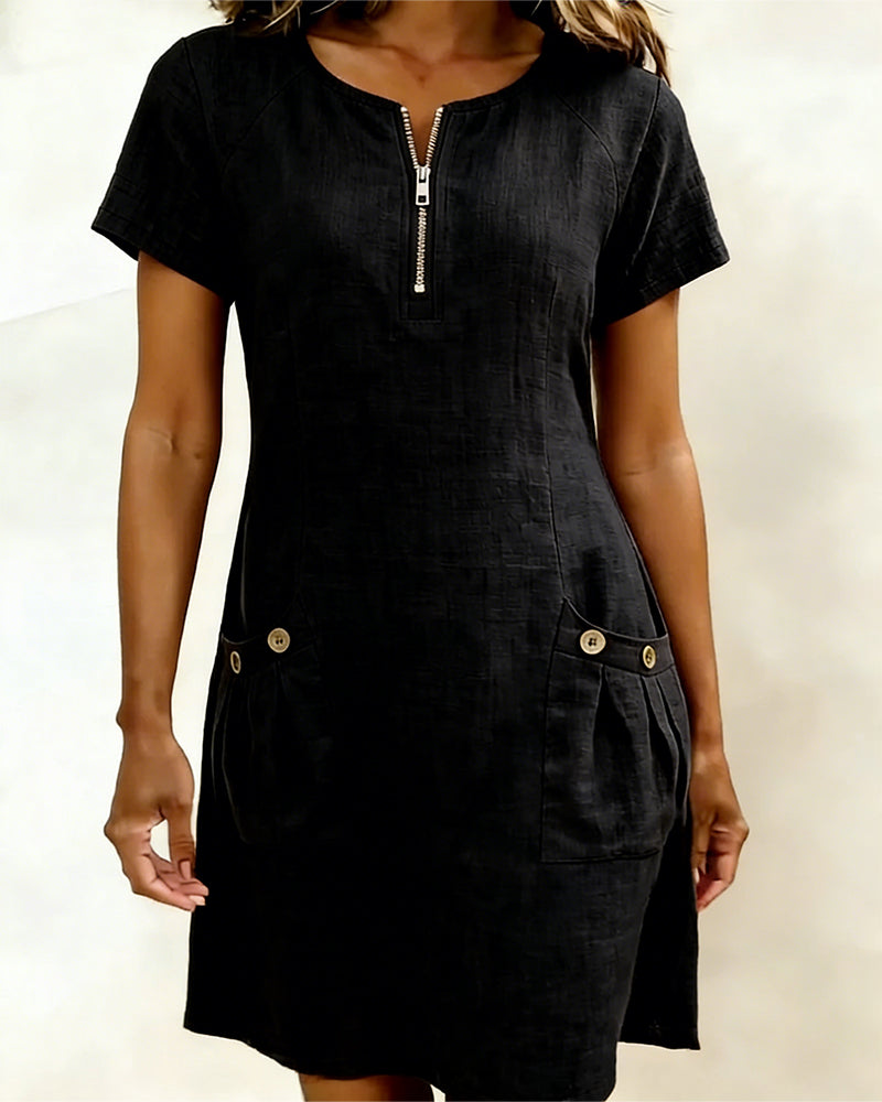 Zylia™ | Zip Pocket Casual A-Line Dress