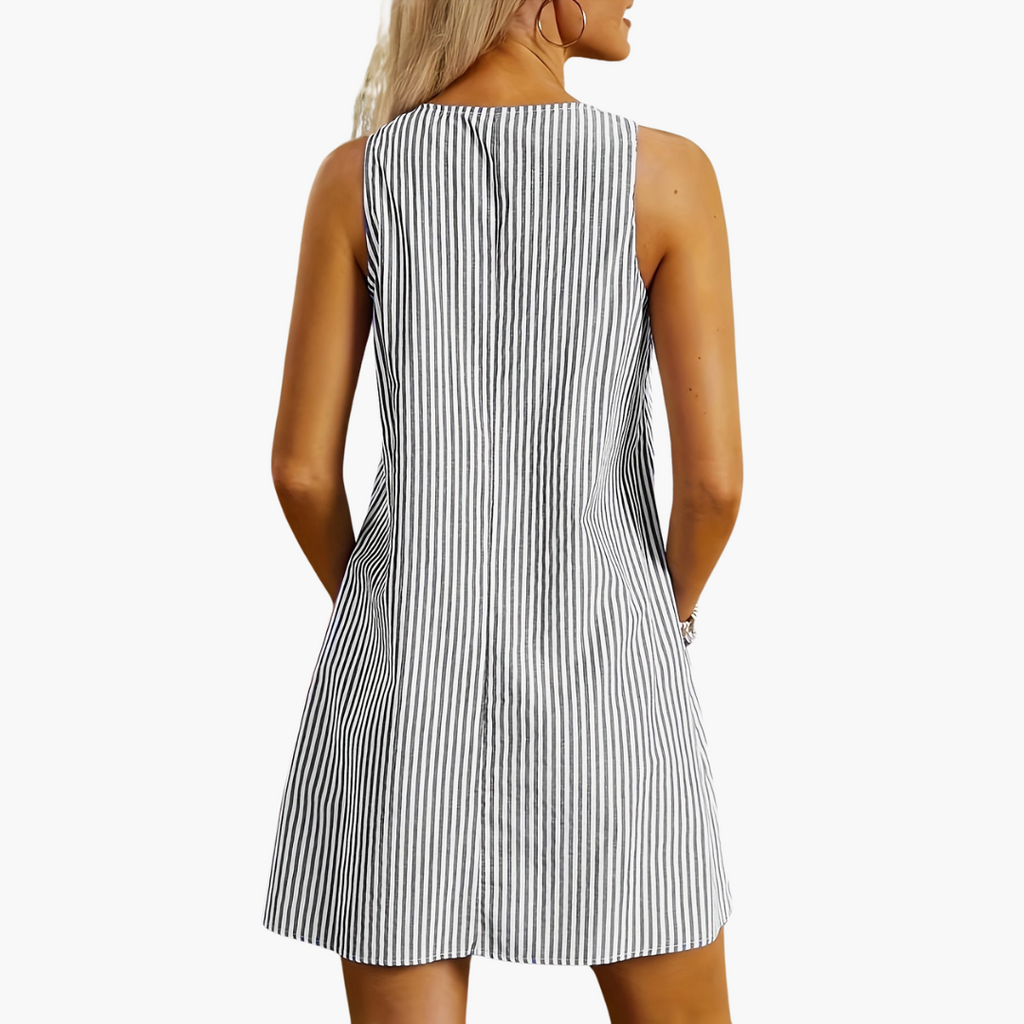 Rivana™ | Sleeveless Striped Pocket Dress