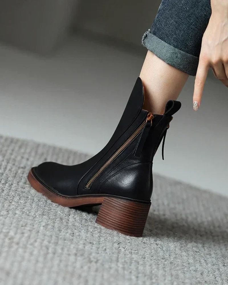 Georgina™ | Block Heel Side Zip Ankle Boots