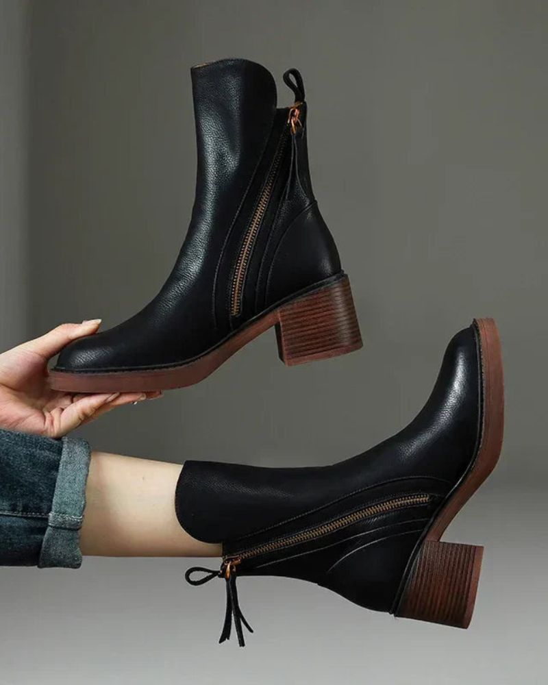 Georgina™ | Block Heel Side Zip Ankle Boots