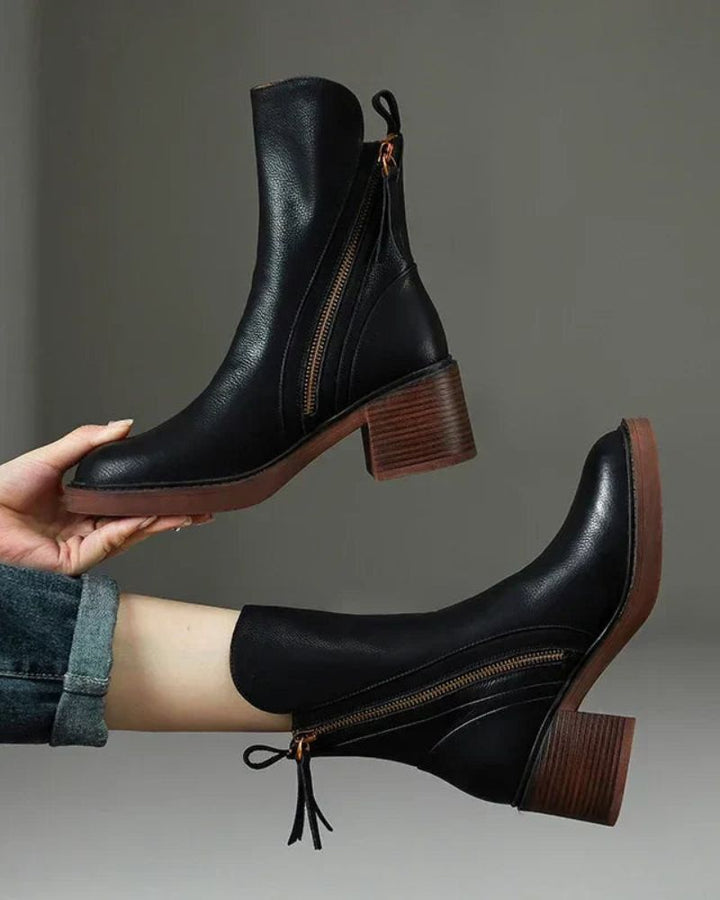 Georgina™ | Block Heel Side Zip Ankle Boots
