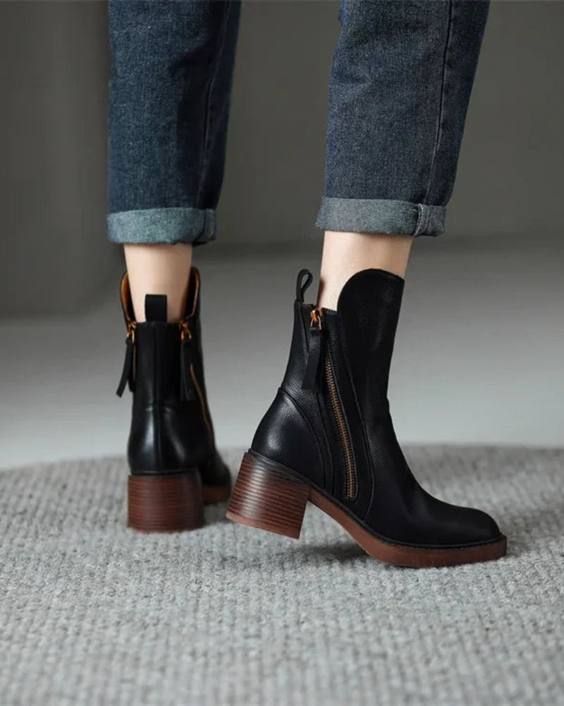 Georgina™ | Block Heel Side Zip Ankle Boots