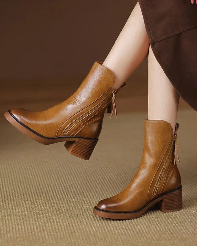 Georgina™ | Block Heel Side Zip Ankle Boots