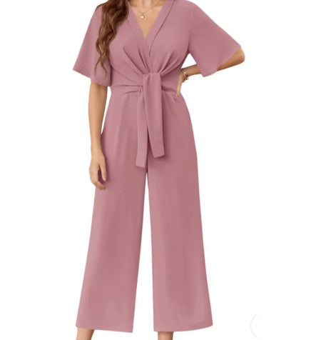 Katherine™ | Tie Front Wide Leg Jumpsuit