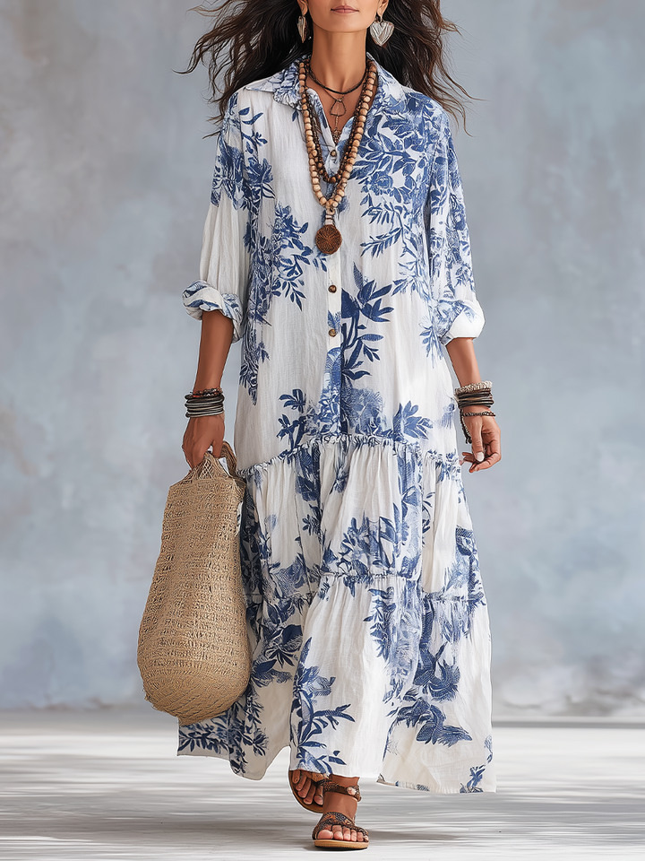 Juniper™ | Boho Floral Tiered Button-Down Maxi Dress