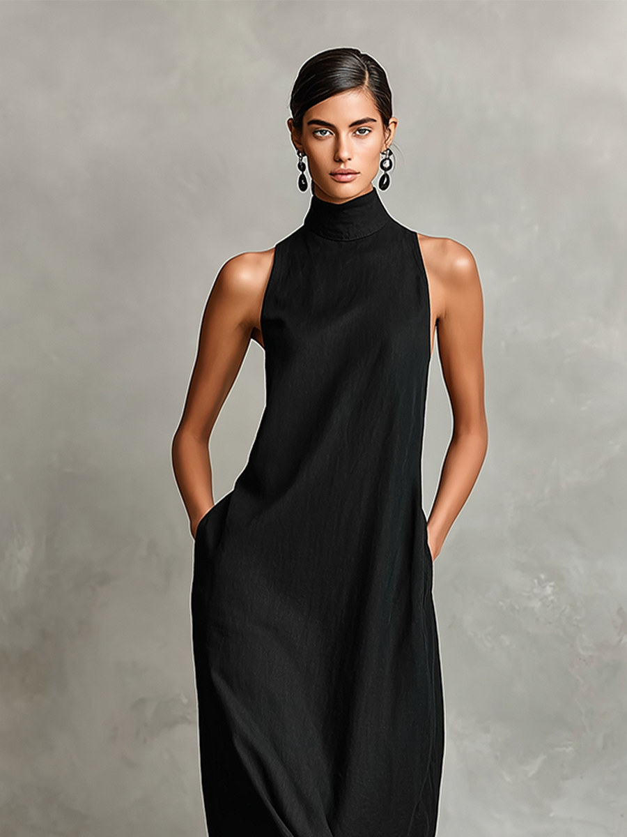 Caroline™ | Elegant Monochrome Turtleneck Dress