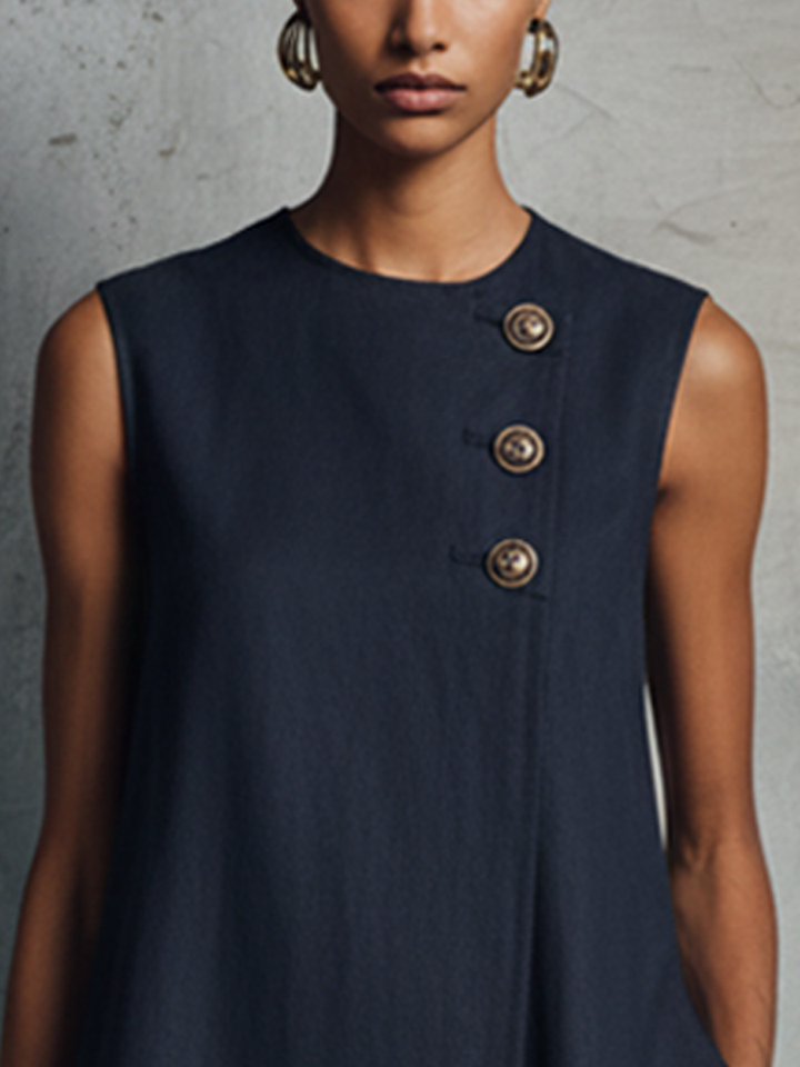 Aaliyah™ | Navy Sleeveless Round Neck Mini Dress