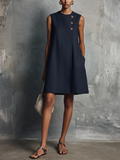 Aaliyah™ | Navy Sleeveless Round Neck Mini Dress