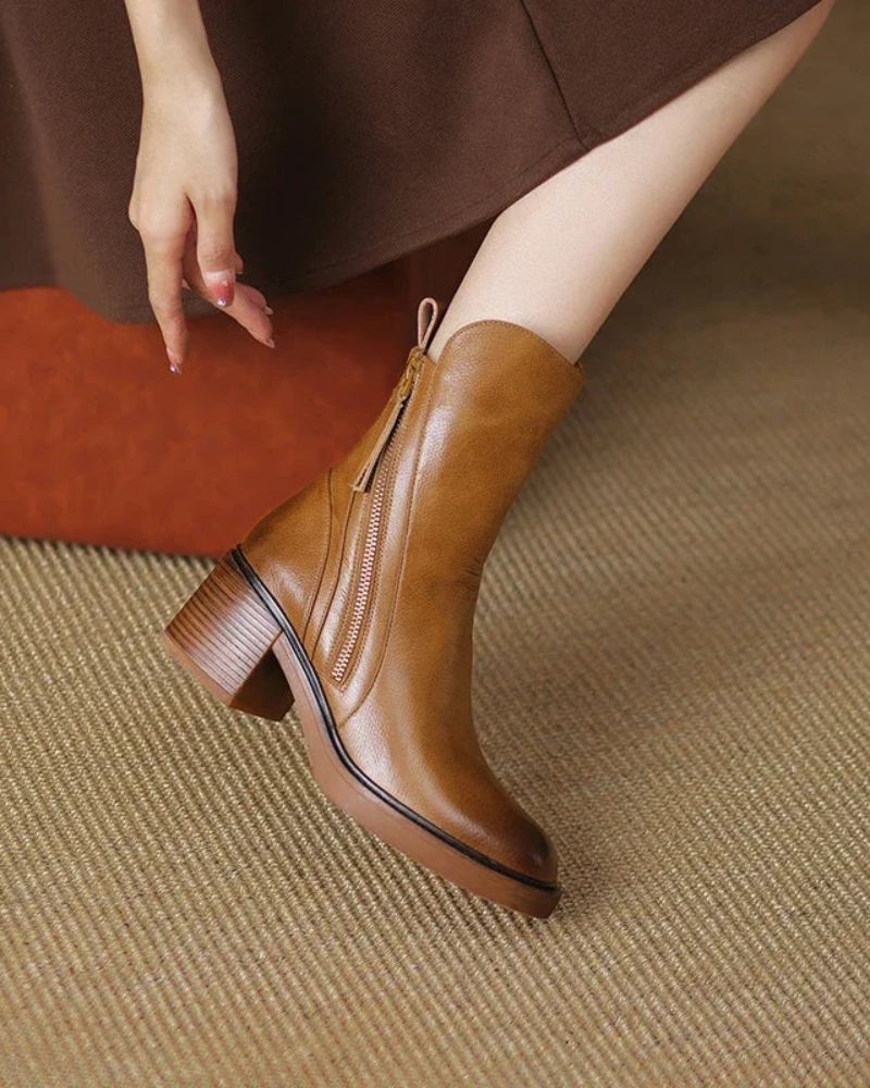 Georgina™ | Block Heel Side Zip Ankle Boots
