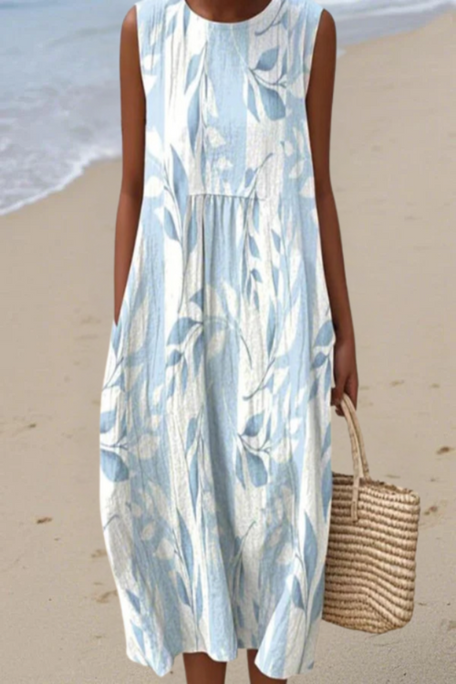 Lunava™ | Flowy Leaf Print Midi Dress