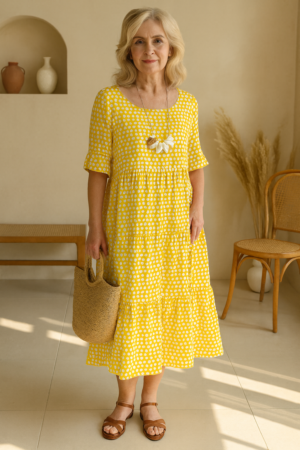 Ylora™ | Short-Sleeve Midi Dress