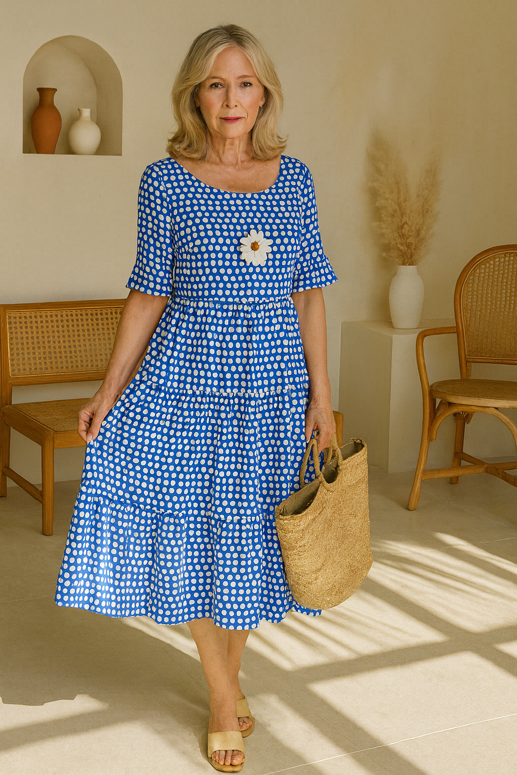 Ylora™ | Short-Sleeve Midi Dress