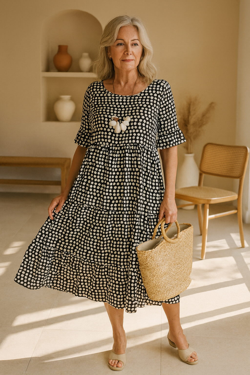 Ylora™ | Short-Sleeve Midi Dress