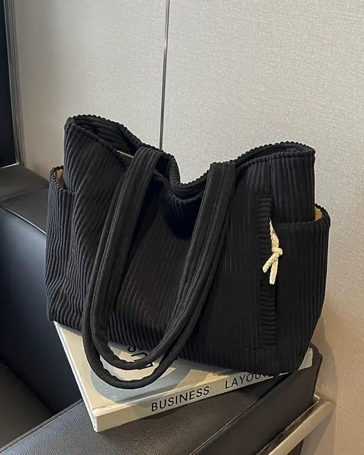 Alicia – Ribbed Tote Bag with Drawstring Detail