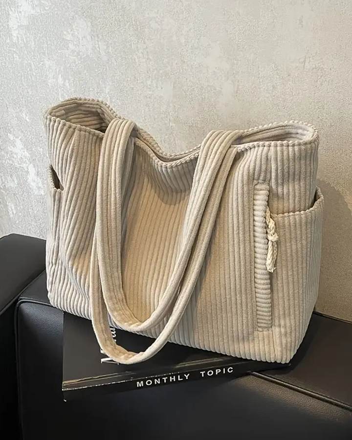 Alicia – Ribbed Tote Bag with Drawstring Detail