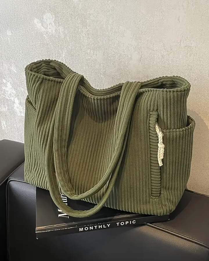 Alicia – Ribbed Tote Bag with Drawstring Detail