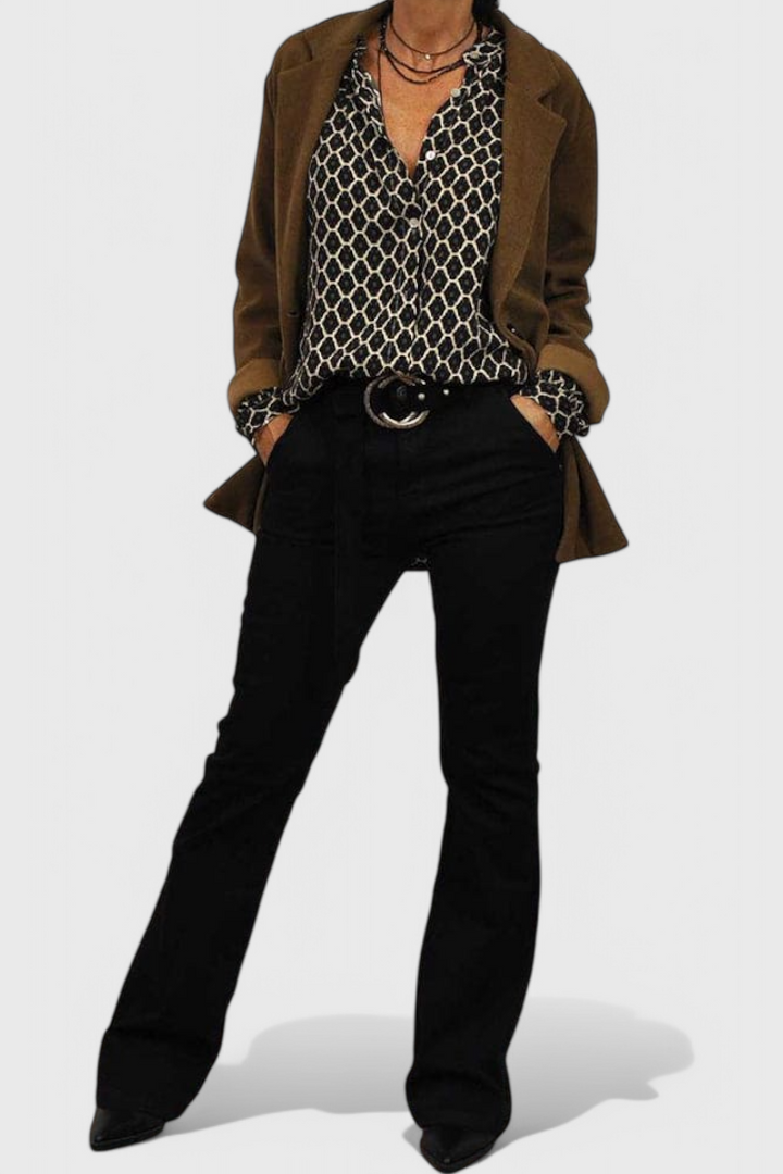Paige™ | Geometric Print Button Detail Blouse