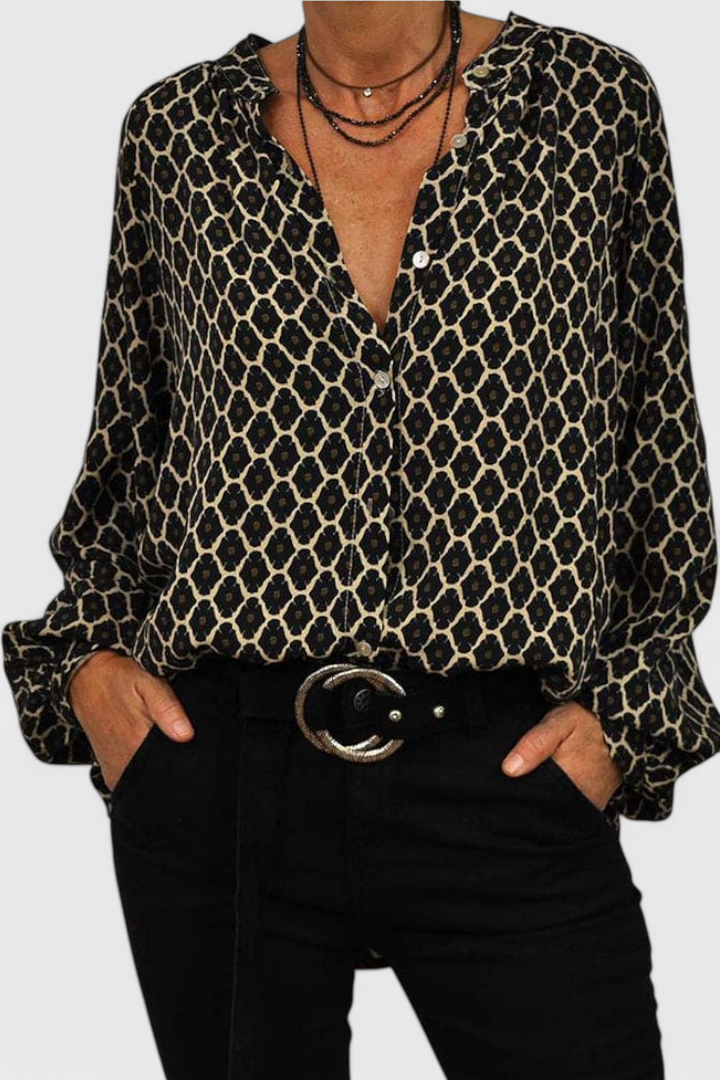 Paige™ | Geometric Print Button Detail Blouse