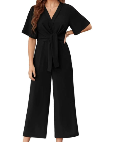 Katherine™ | Tie Front Wide Leg Jumpsuit