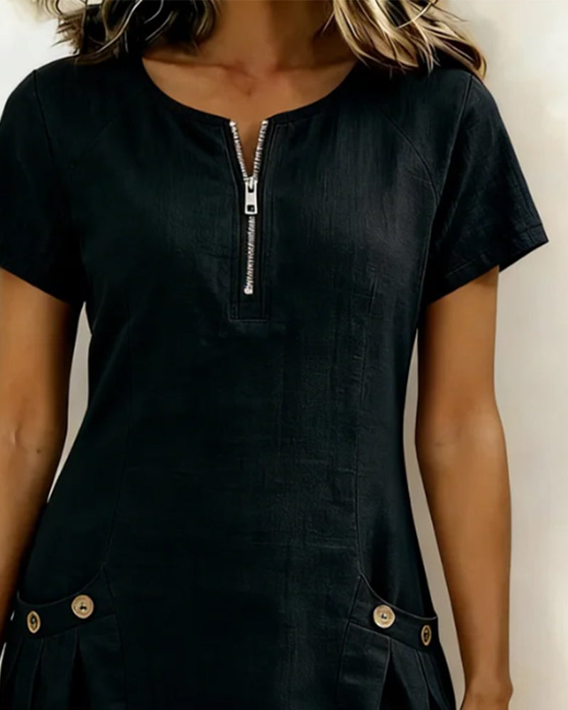 Zylia™ | Zip Pocket Casual A-Line Dress