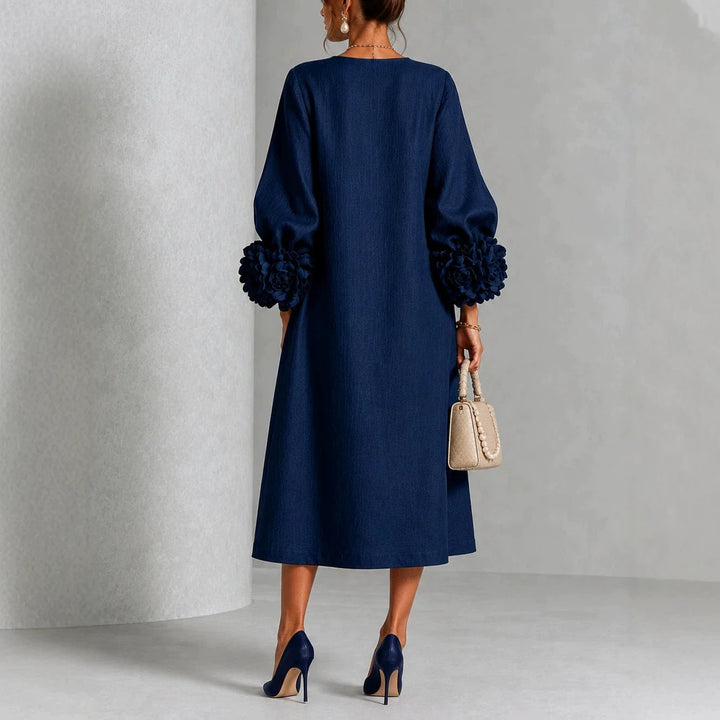 IVY™ | Floral Midi Dress with Rose-Cuff Sleeves
