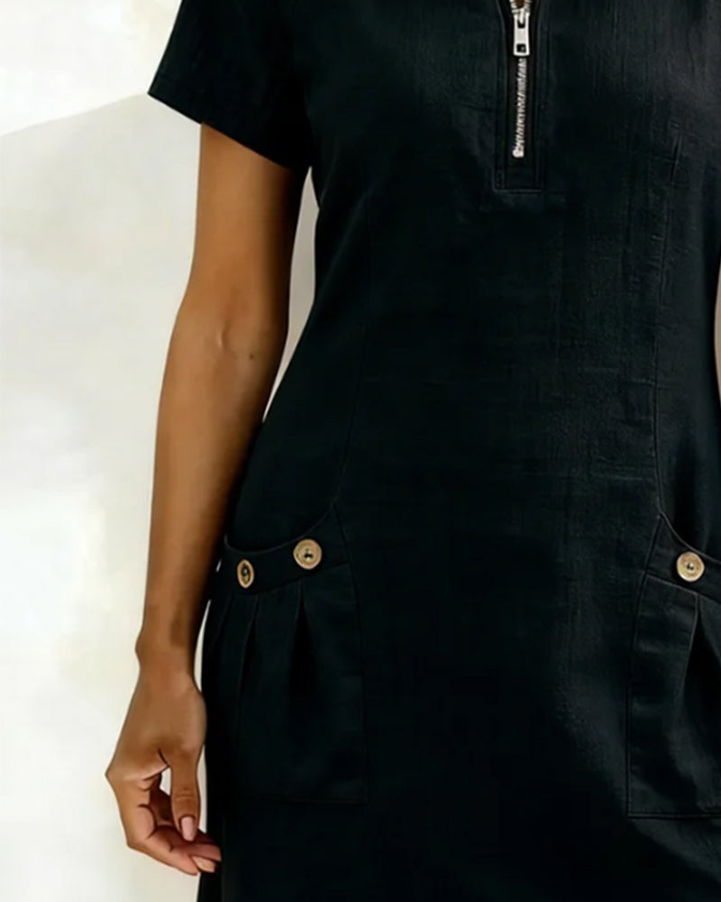 Zylia™ | Zip Pocket Casual A-Line Dress