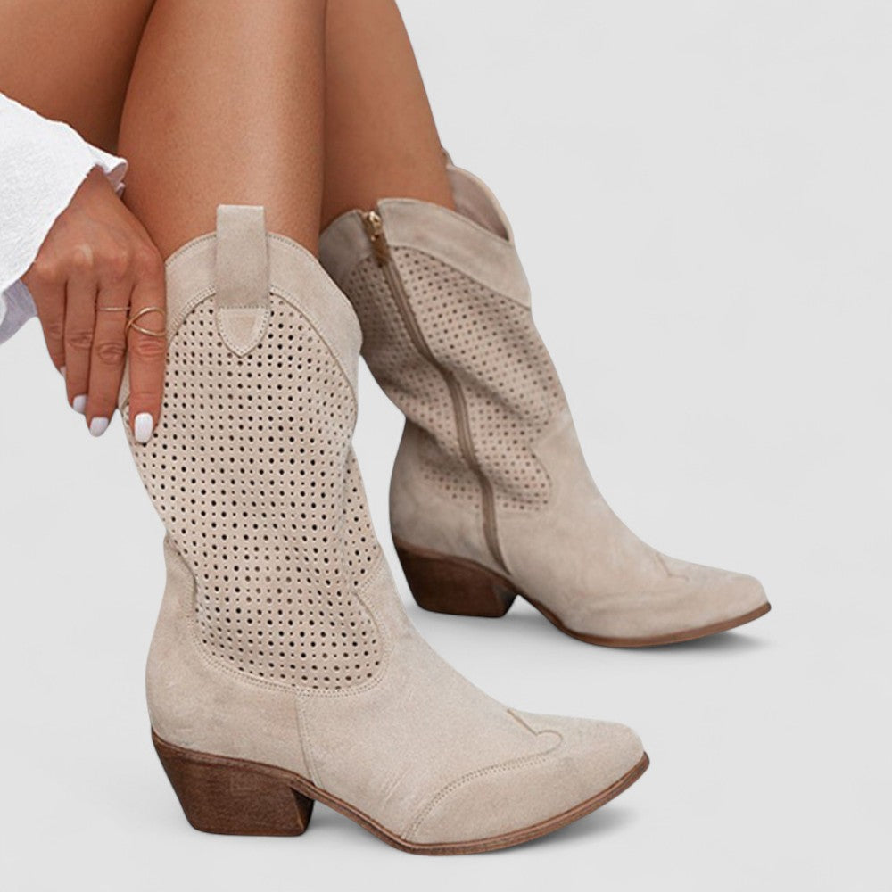 Rachel™ | Western Pointed Toe Block Heel Cowboy Boots