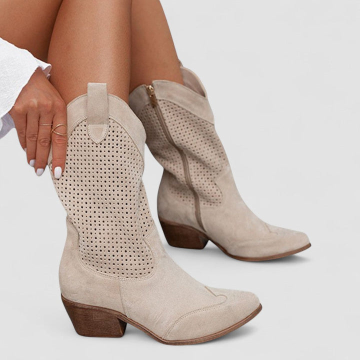 Rachel™ | Western Pointed Toe Block Heel Cowboy Boots