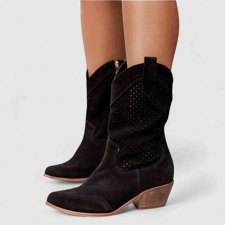 Rachel™ | Western Pointed Toe Block Heel Cowboy Boots