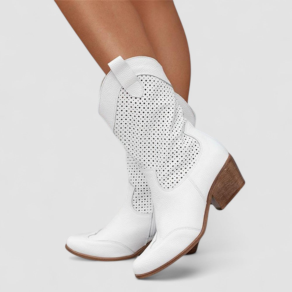 Rachel™ | Western Pointed Toe Block Heel Cowboy Boots