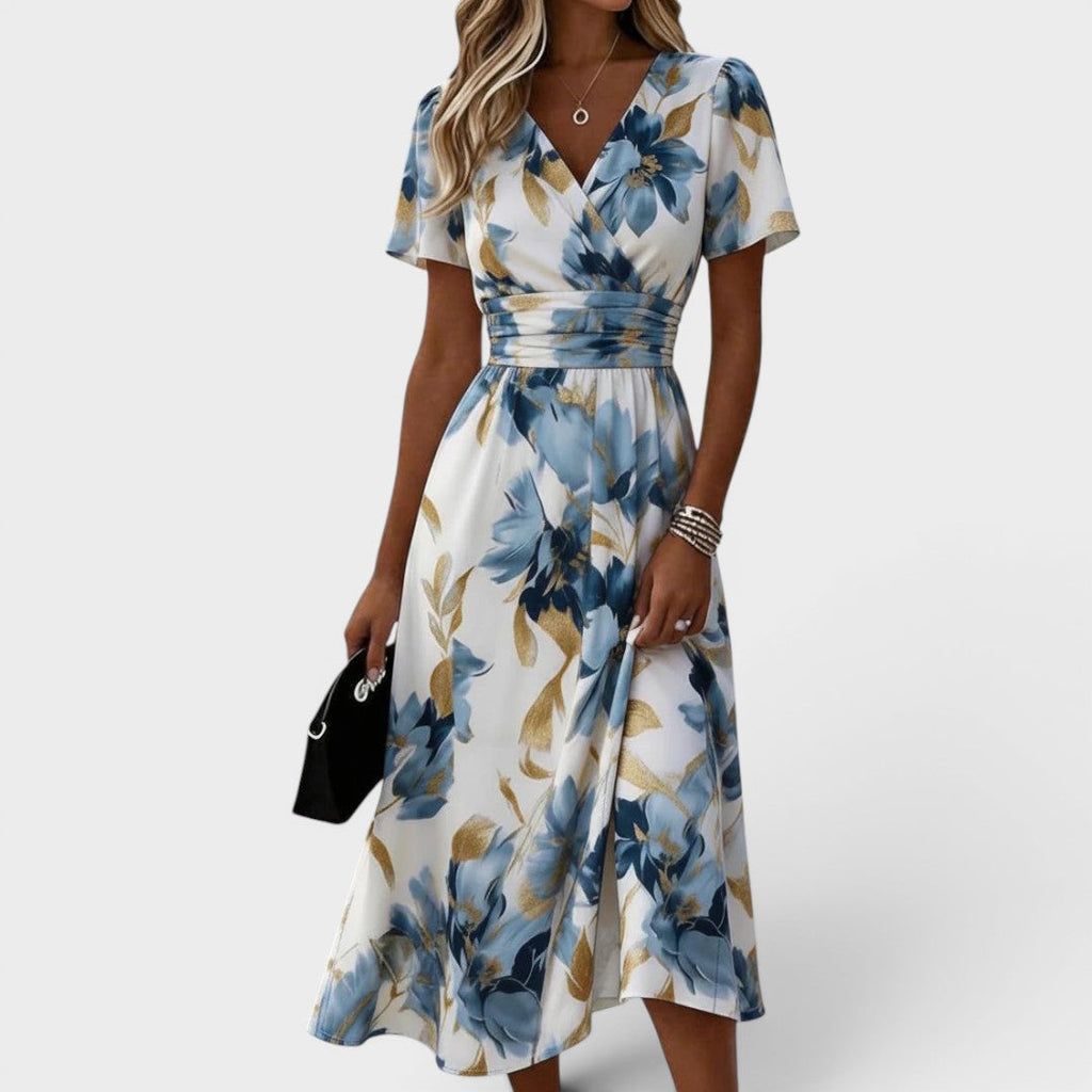 Nerisse™ | Floral Wrap Waist Midi Dress