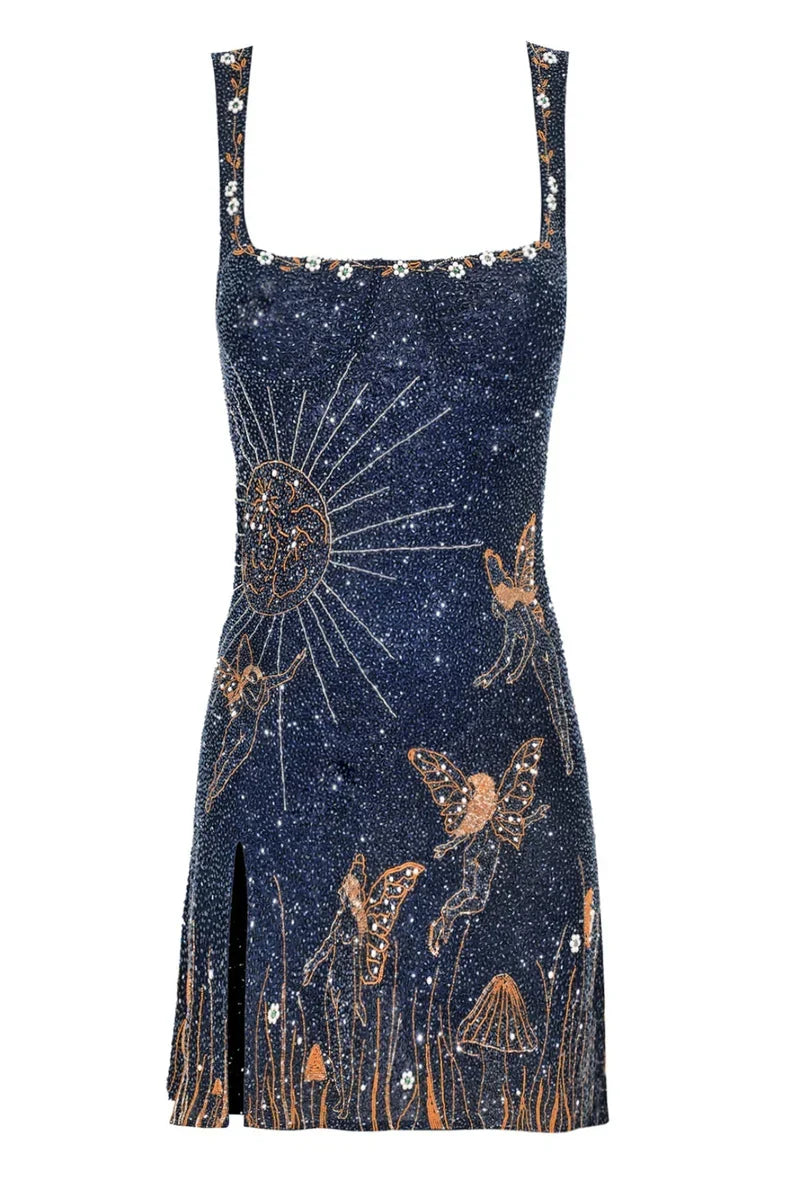 Quinara™ | Midnight Blue Beaded Mini Dress