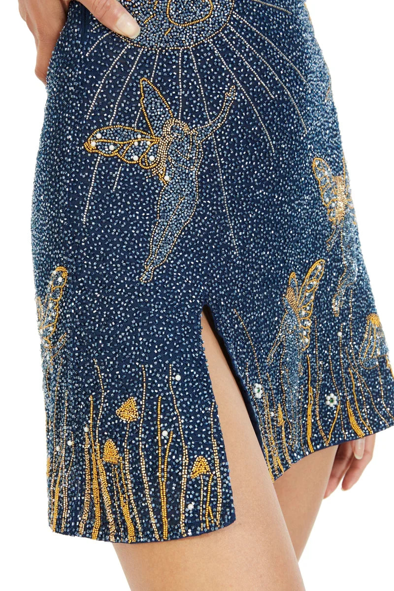 Quinara™ | Midnight Blue Beaded Mini Dress