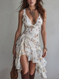Zivanna™ | Retro Floral V-Neck Spaghetti Strap Mini Dress