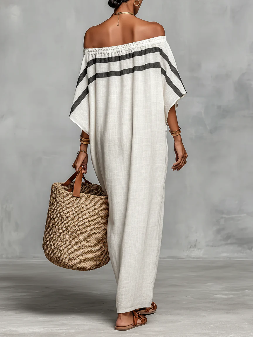 Juliette™ | Off-Shoulder Striped Batwing Sleeve Maxi Dress