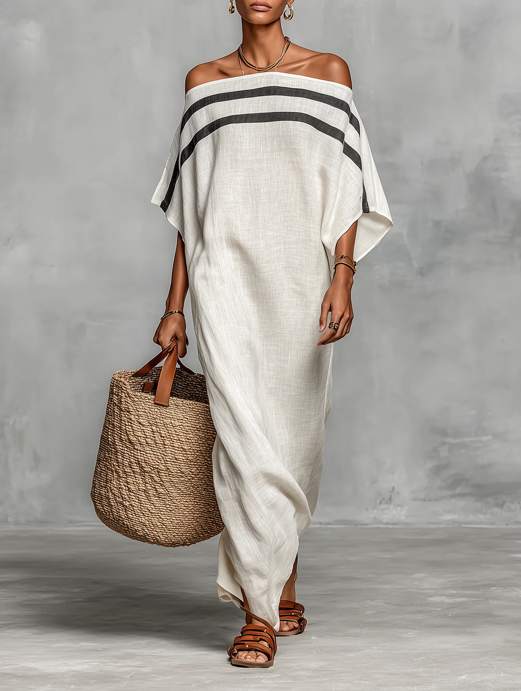 Juliette™ | Off-Shoulder Striped Batwing Sleeve Maxi Dress