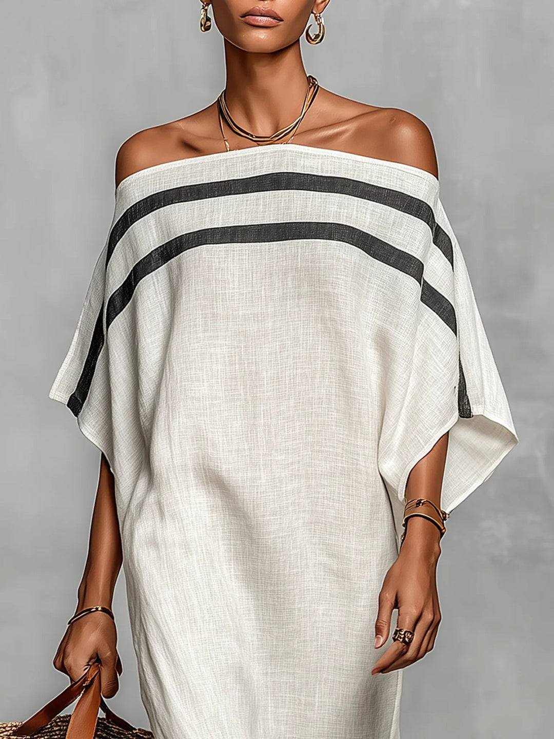 Milani™ | Off-Shoulder Striped Batwing Sleeve Maxi Dress