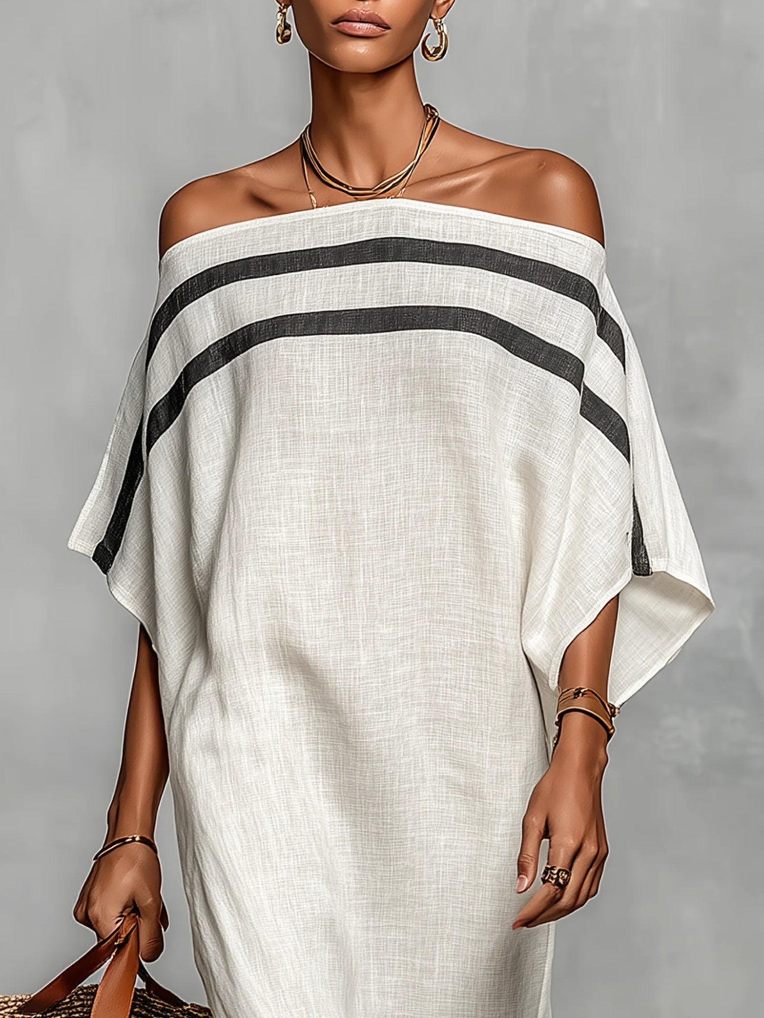 Juliette™ | Off-Shoulder Striped Batwing Sleeve Maxi Dress