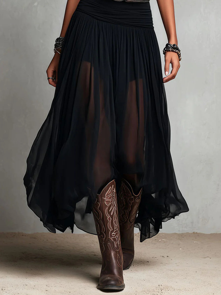 Sienna™ | Black Tulle Belted Maxi Dress