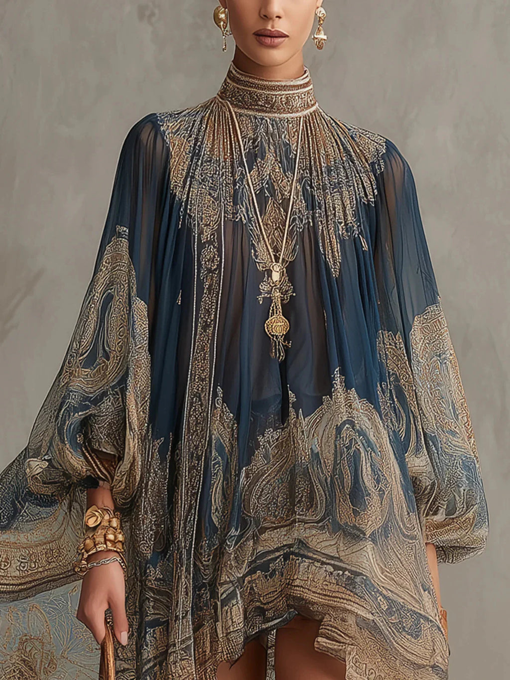 Ovidia™ | Elegant Baroque Print Mini Dress