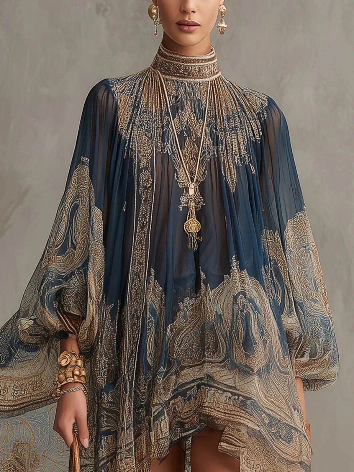 Ovidia™ | Elegant Baroque Print Mini Dress