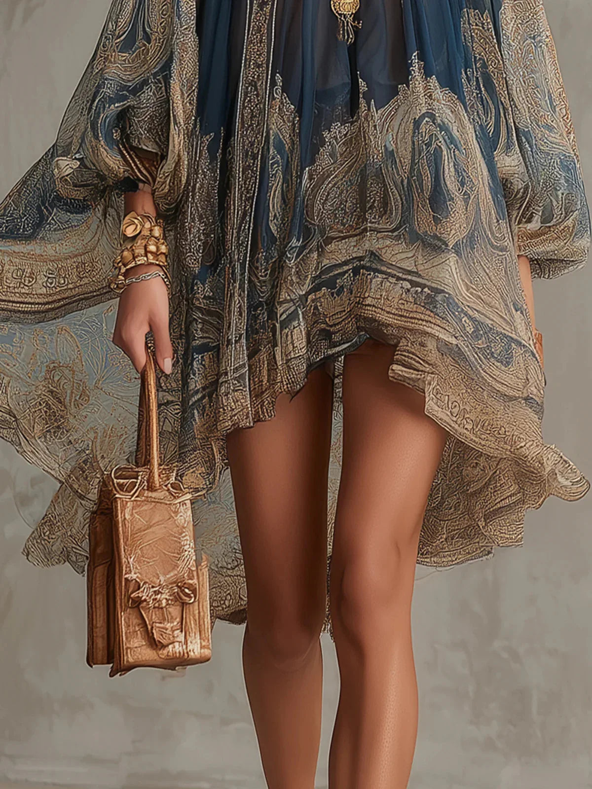 Ovidia™ | Elegant Baroque Print Mini Dress