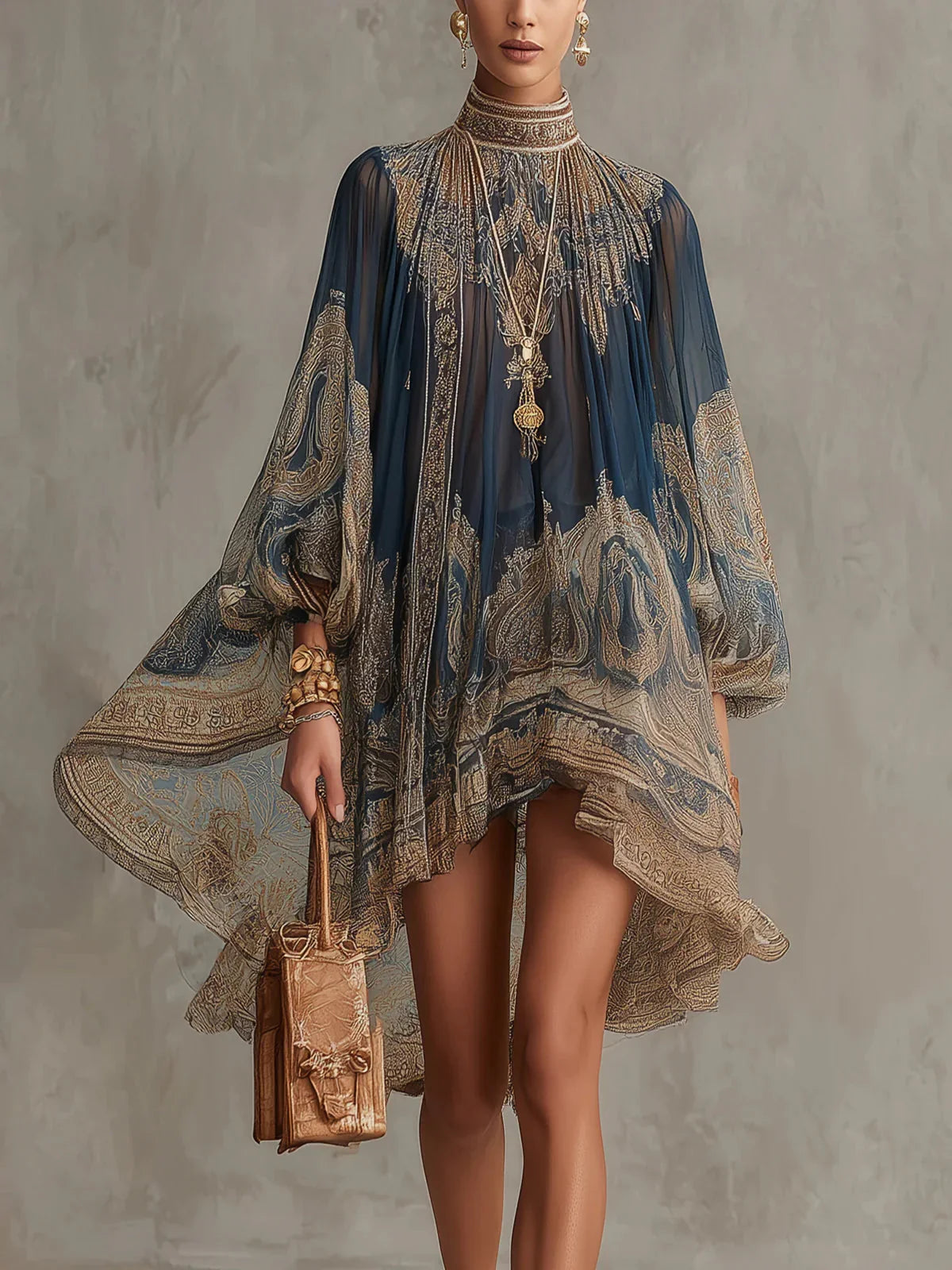 Ovidia™ | Elegant Baroque Print Mini Dress