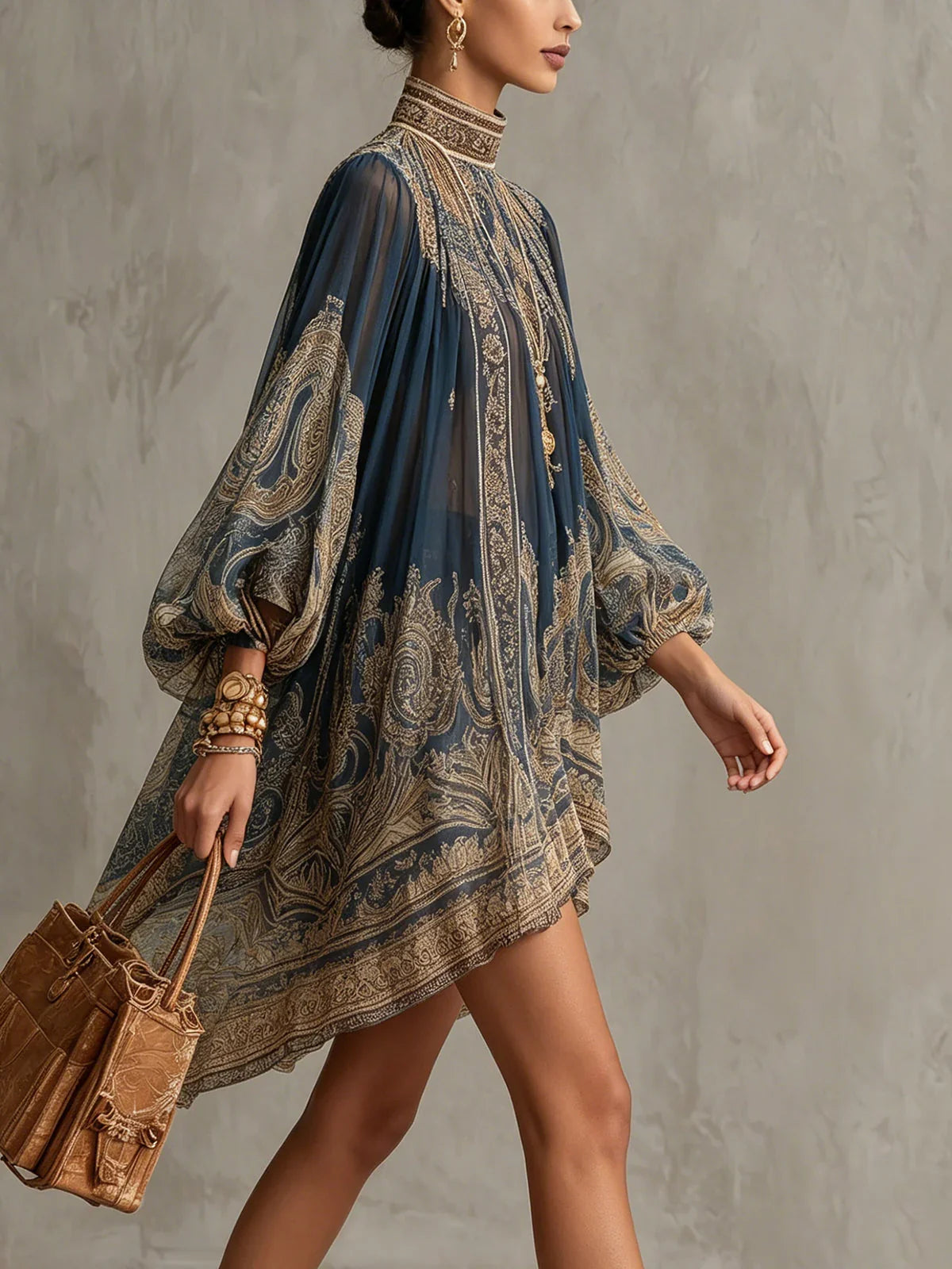 Ovidia™ | Elegant Baroque Print Mini Dress