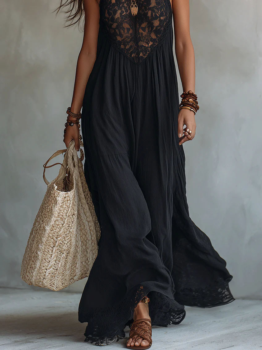 Juliette™ | Boho Black Sleeveless Maxi Dress